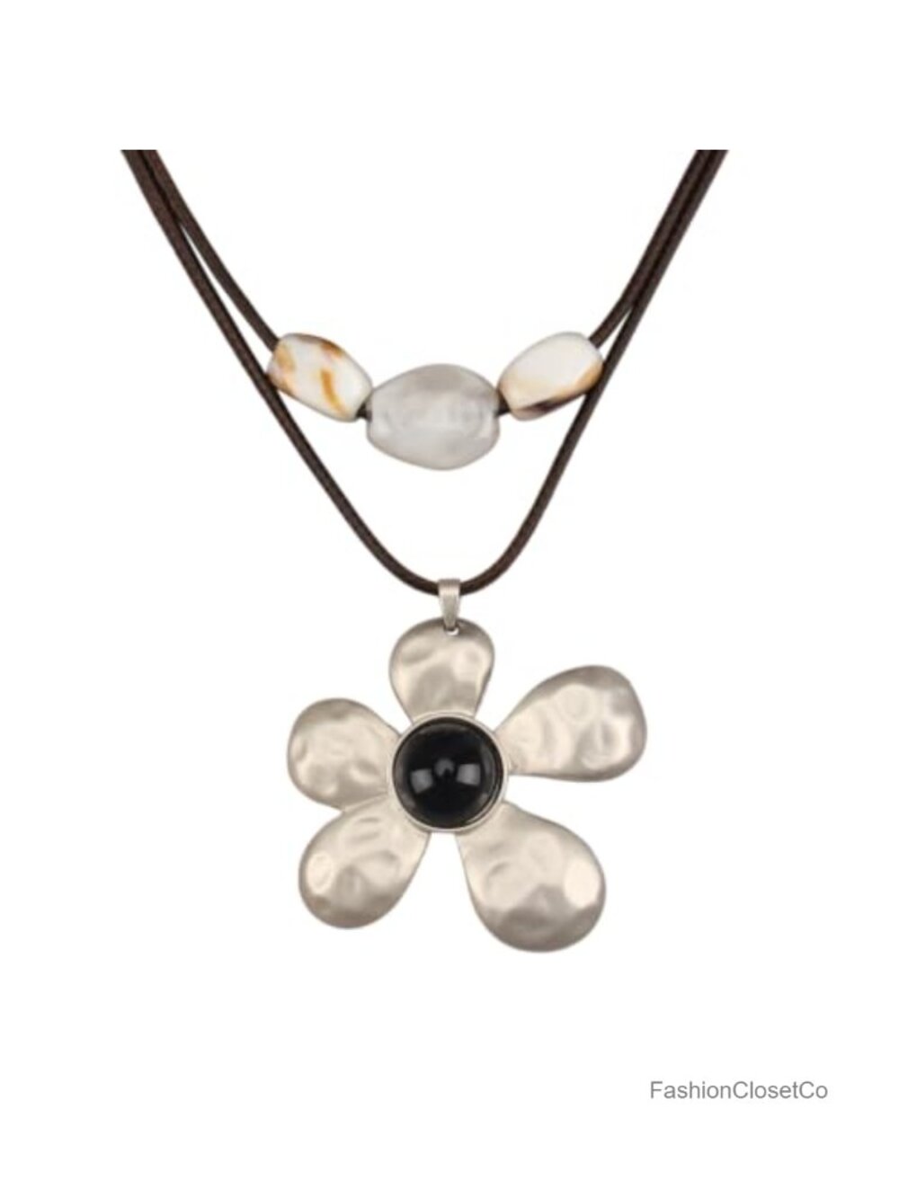 Chunky Boho Pendant Necklace Wax Cord 17.72" Chain Women's Statement Jewelry